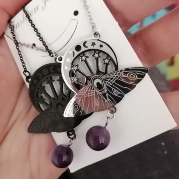Witchcraft Crescent & Moth Pendant Necklace - Picture 11 of 16